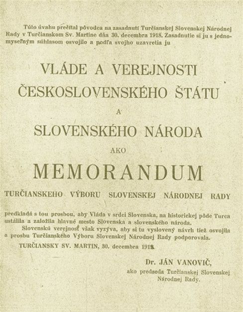 Titulná strana memoranda, žiadajúceho, aby sa Martin stal
hlavným mestom Slovenska.