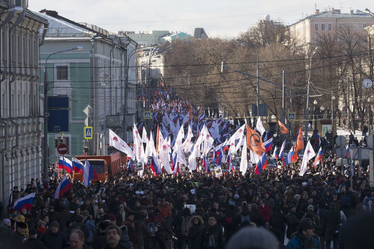 Demonštrácia v Moskve rok po vražde opozičného politika
Borisa Nemcova.