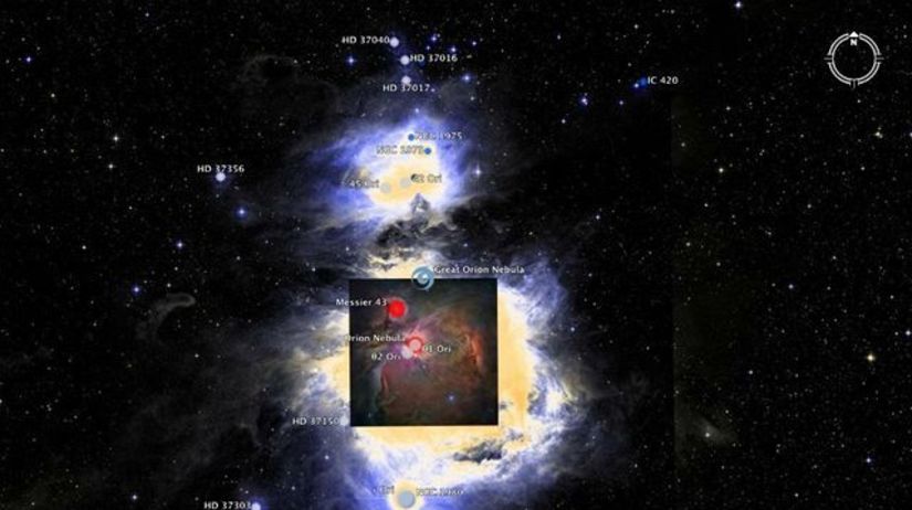 Hmlovina Orion v programe Google Sky
