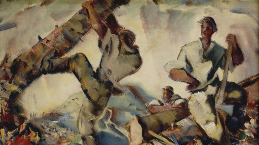 Martin Benka: Pri drevároch, olej na plátne,1943.