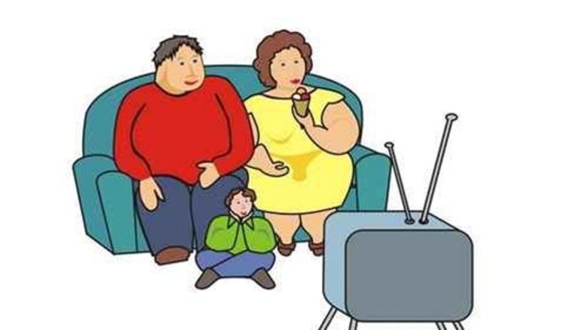 rodina - obezita - televízia - kreslený obr.