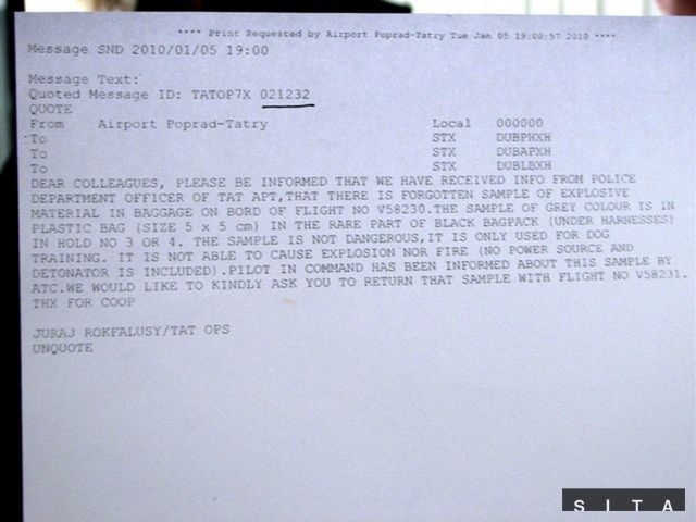 Telexová správa z Popradu, v ktorom informovali...