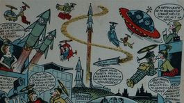 Vízie budúcnosti mali rôzne podoby. Od vážnych ilustrácií v sci-fi knihách a technologických časopisoch (vľavo) až po satirické zobrazenia ako Praha v roku 2058 z časopisu Dikobraz.