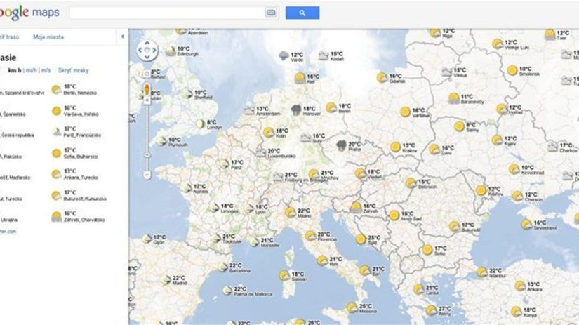 Google Mapy, Maps, počasie, európa, predpoveď