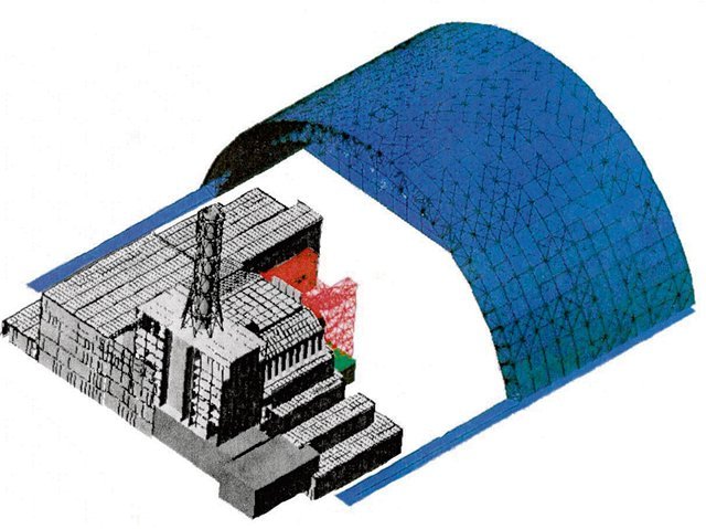 Vizualizácia krytu nad havarovaným blokom...