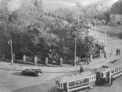 Miesto činu - ohyb električkovej trate v Prahe...