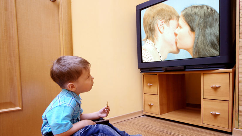 televízor, TV, telka, dieťa, pozerať, sledovanie