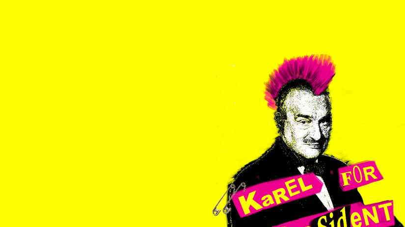 Predvolebná grafika na podporu kandidáta Karla...