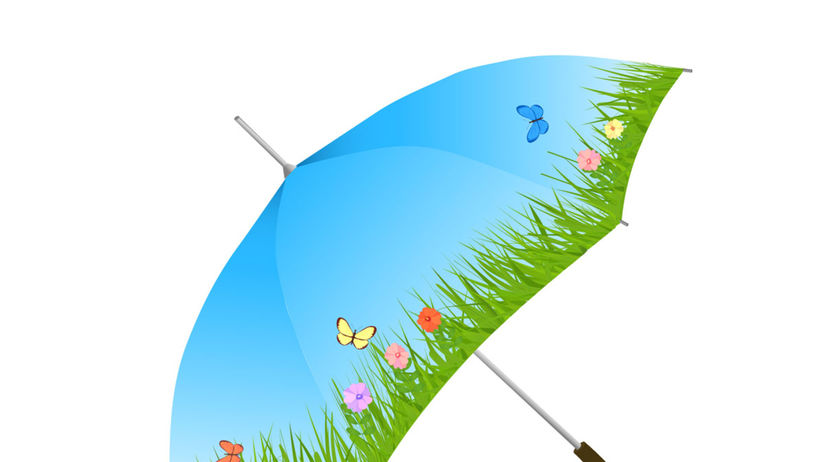 Záhrada, tráva, dáždnik, dážď, počasie, jar