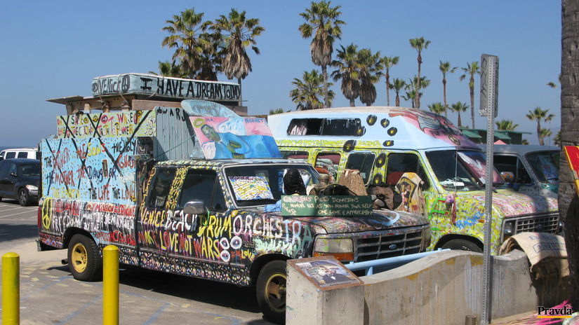 Venice Beach, autá, hippies, woodstock, Los...