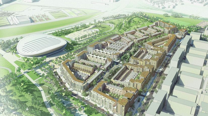 Vizuallizácia Chobham Manor, prvého projektu,...