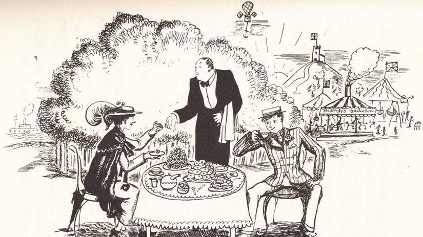 Ilustrácia z prvého vydania knihy Mary Poppinsová.