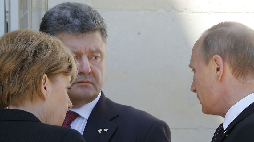 Angela Merkelová, Petro Porošenko, Vladimir Putin