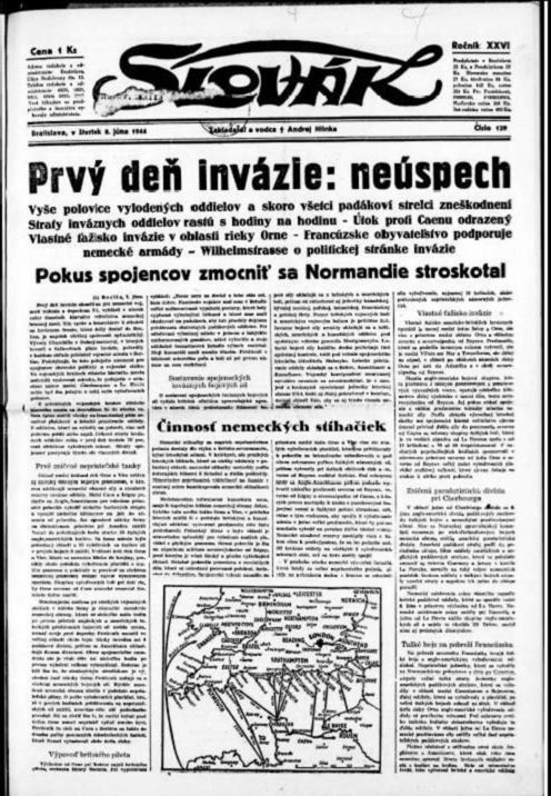 Titulná stránka denníka Slovák o invázii v...
