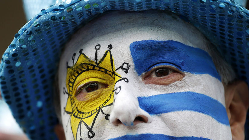 Uruguajský priaznivec pred zápasom. 