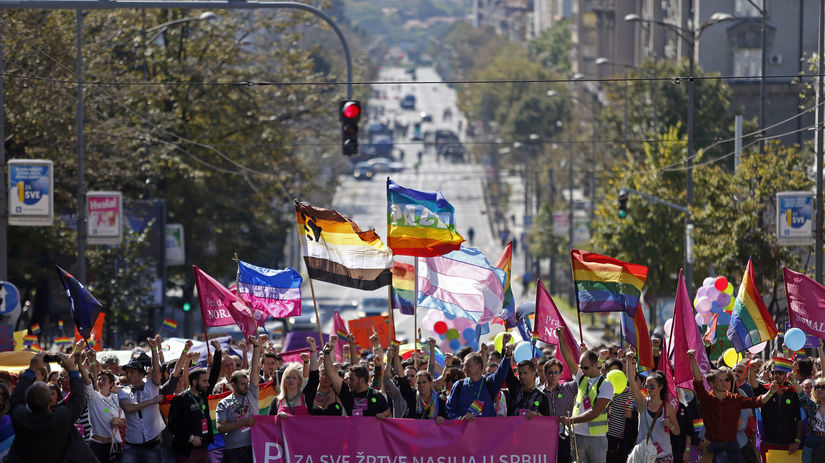 LGBTI, pride, gay, pochod, Belehrad, Srbsko