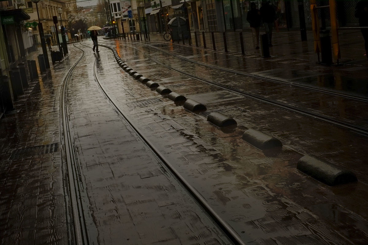 dážď, dáždnik, ulica, Vitoria