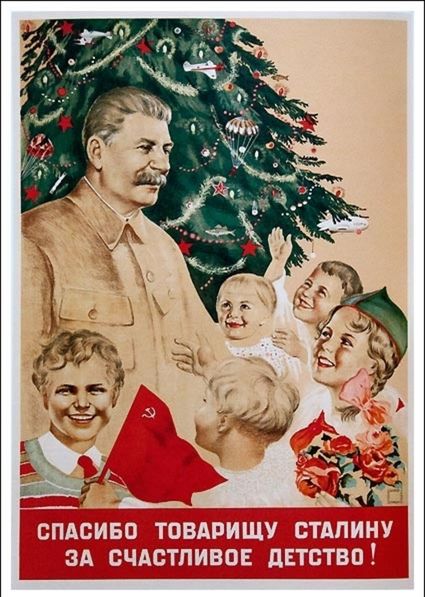 Na plagáte z 30. rokov je Stalin obklopený...