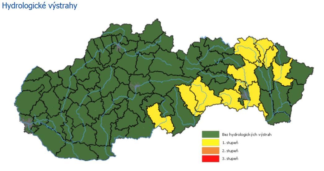 Hydrologické výstrahy na území Slovenska.