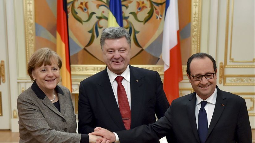 Ukrajina, Merkelová, Hollande, Porošenko