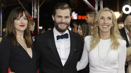 Dakota Johnson, herec Jamie Dornan a režisérka Sam Taylor-Johnson 