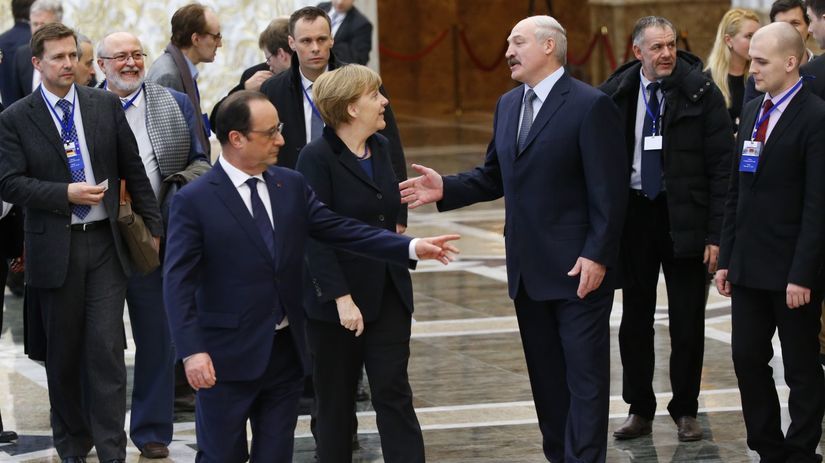 Angela Merkelová a Alexander Lukašenko.
