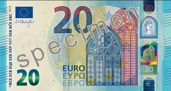 Dvadsaťeurovka zo série Europa - predná strana
