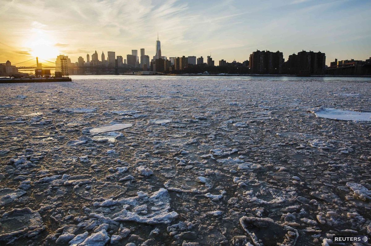 počasie, západ slnka, ľad, Manhattan, New York