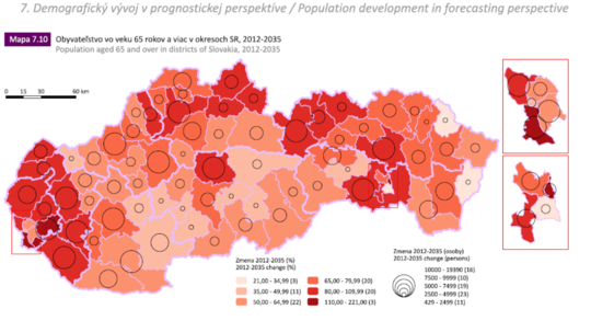 Obyvateľstvo vo veku 65 rokov a viac v okresoch SR