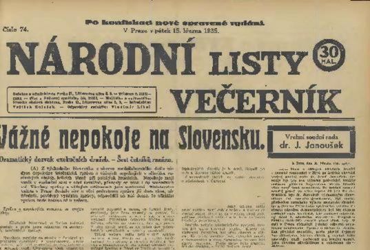 Titulná strana večerného vydania pražských...