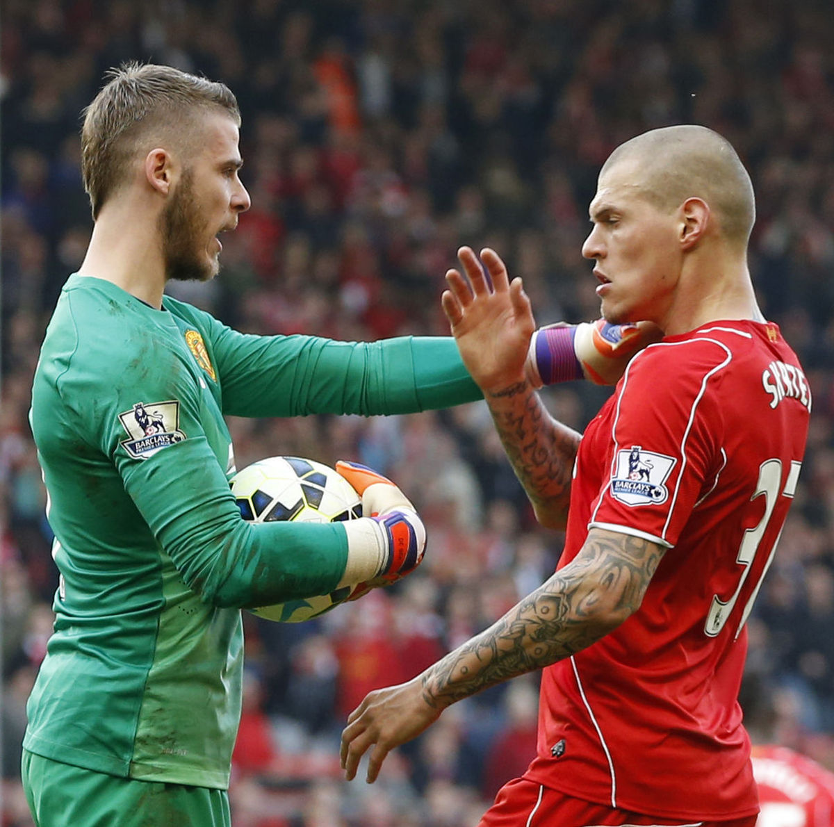 Martin Škrtel v drese Liverpoolu s brankárom...