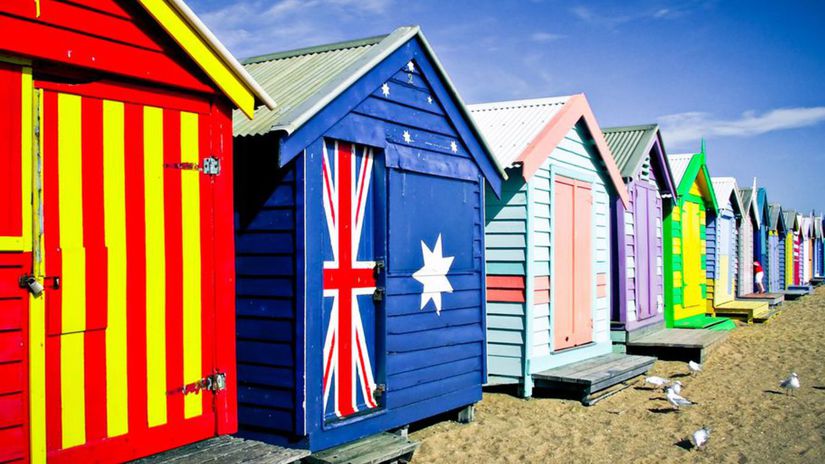 Brighton Beach, Melbourne, Austrália, pláž, more,