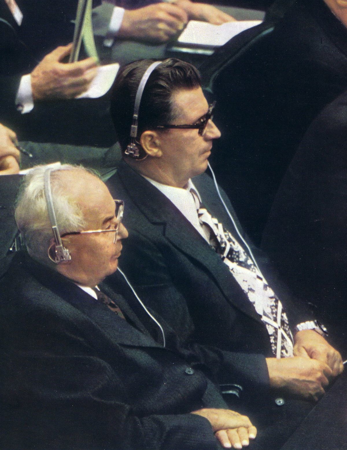 Gustáv Husák a Lubomír Štrougal na konferencii...