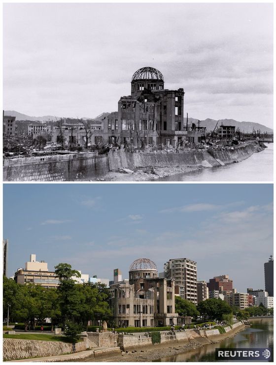 Japonské mesto Hirošima po bombovom útoku pred...