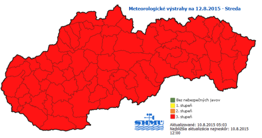 Na stredu platí výstraha tretieho, najvyššieho,...