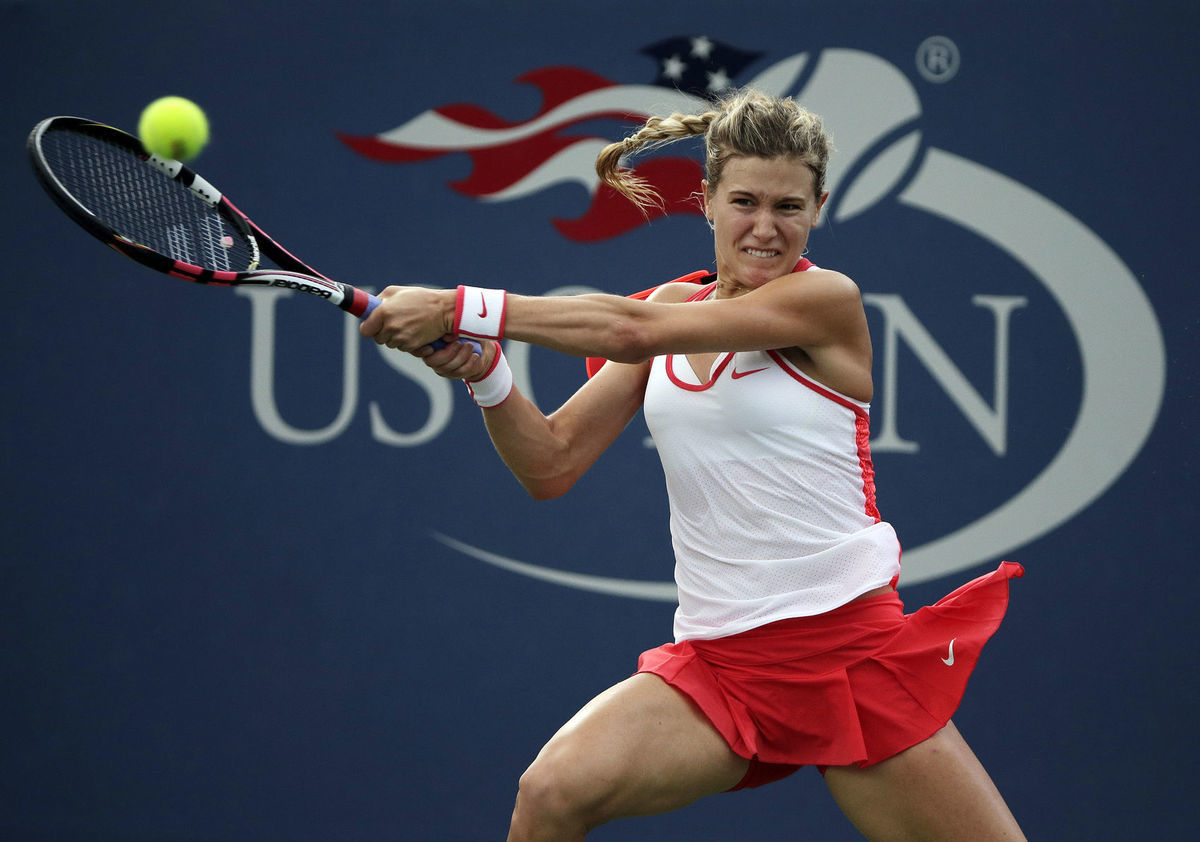 Eugenie Bouchardová v zápasovom nasadení.