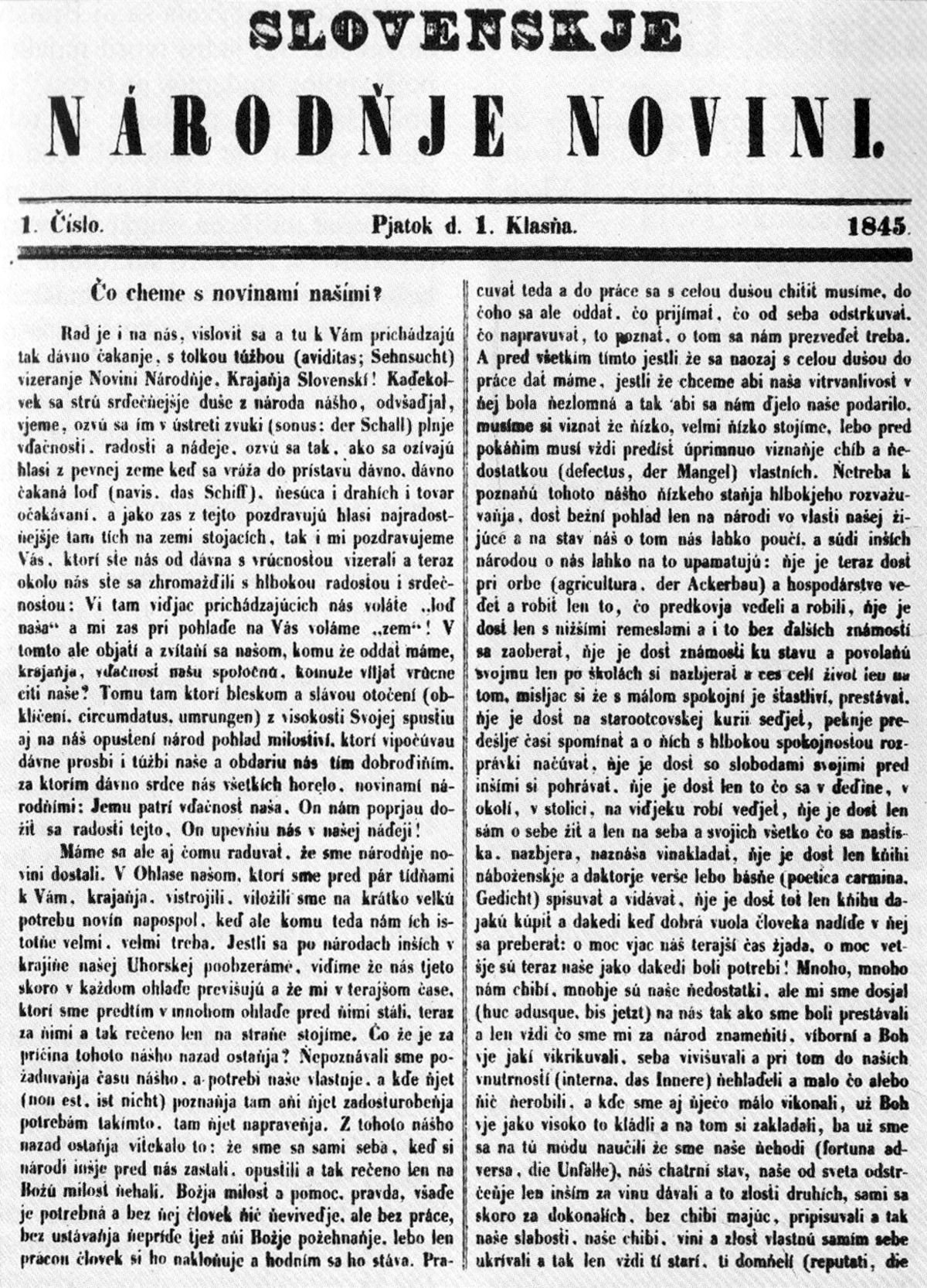 Prvé číslo národných novín vyšlo 1. augusta...