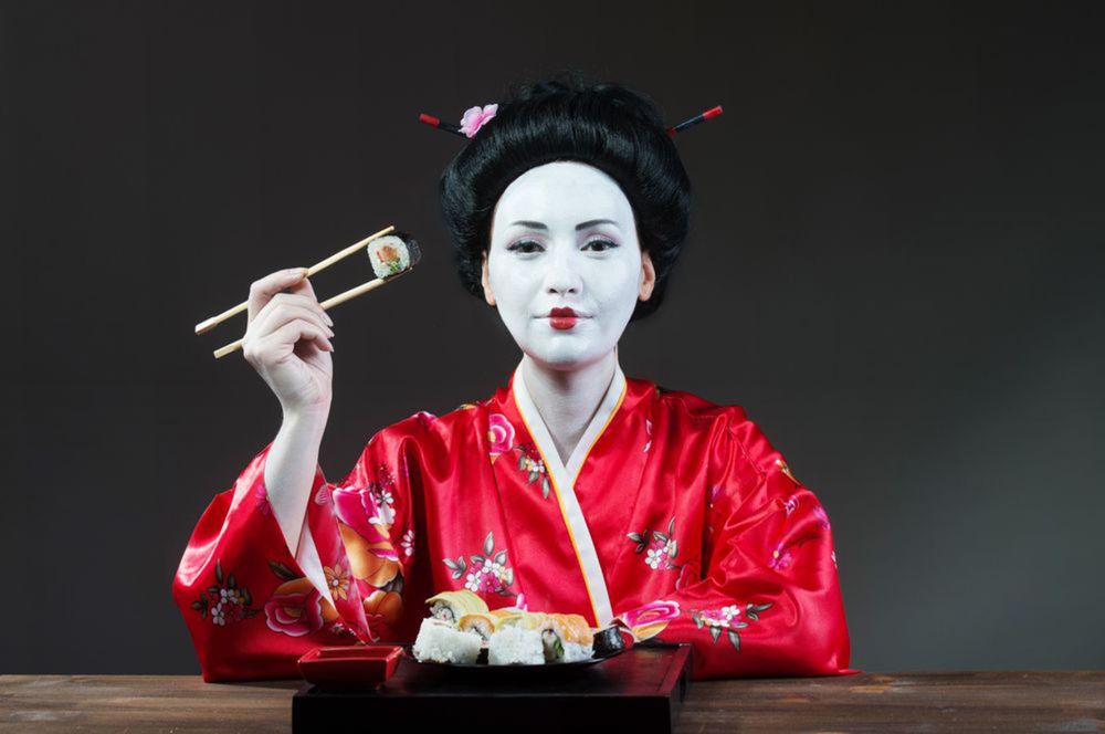 gejša, Japonsko suši, paličky, jedlo, stolovanie, obed, večera, Ázia,