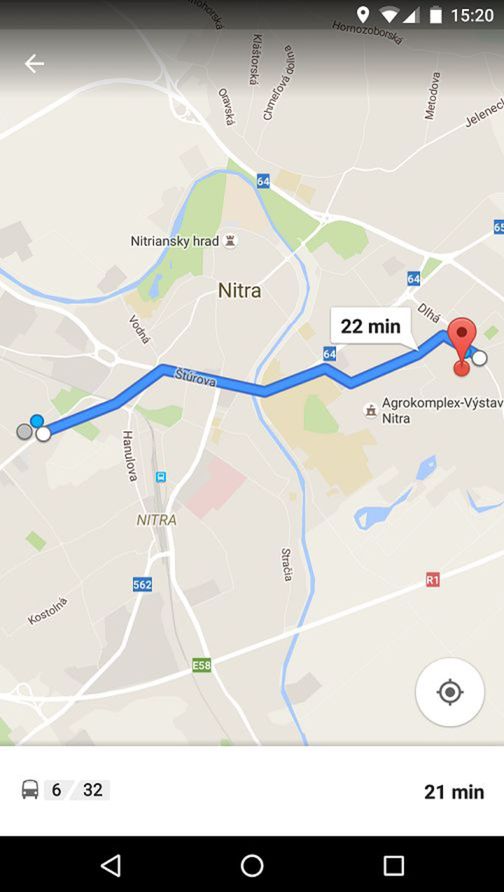 Verejná doprava v Nitre na Mapách Google.