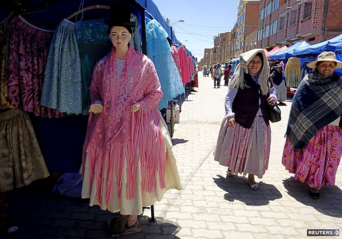 Bolívia, ženy, trh, šaty, oblečenie, sukne,