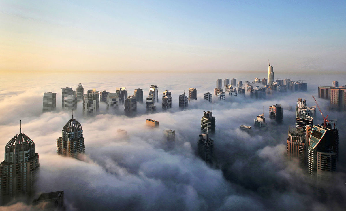 mrakodrapy, mraky, Dubaj, budovy, veže, domy