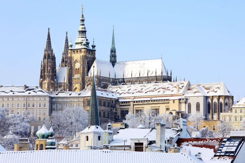 Praha, hrad, Hradčany, Pražský hrad, zima, sneh