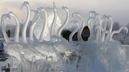 sneh, ľadové sochy, festival snehu, Krasnojarsk, Rusko,