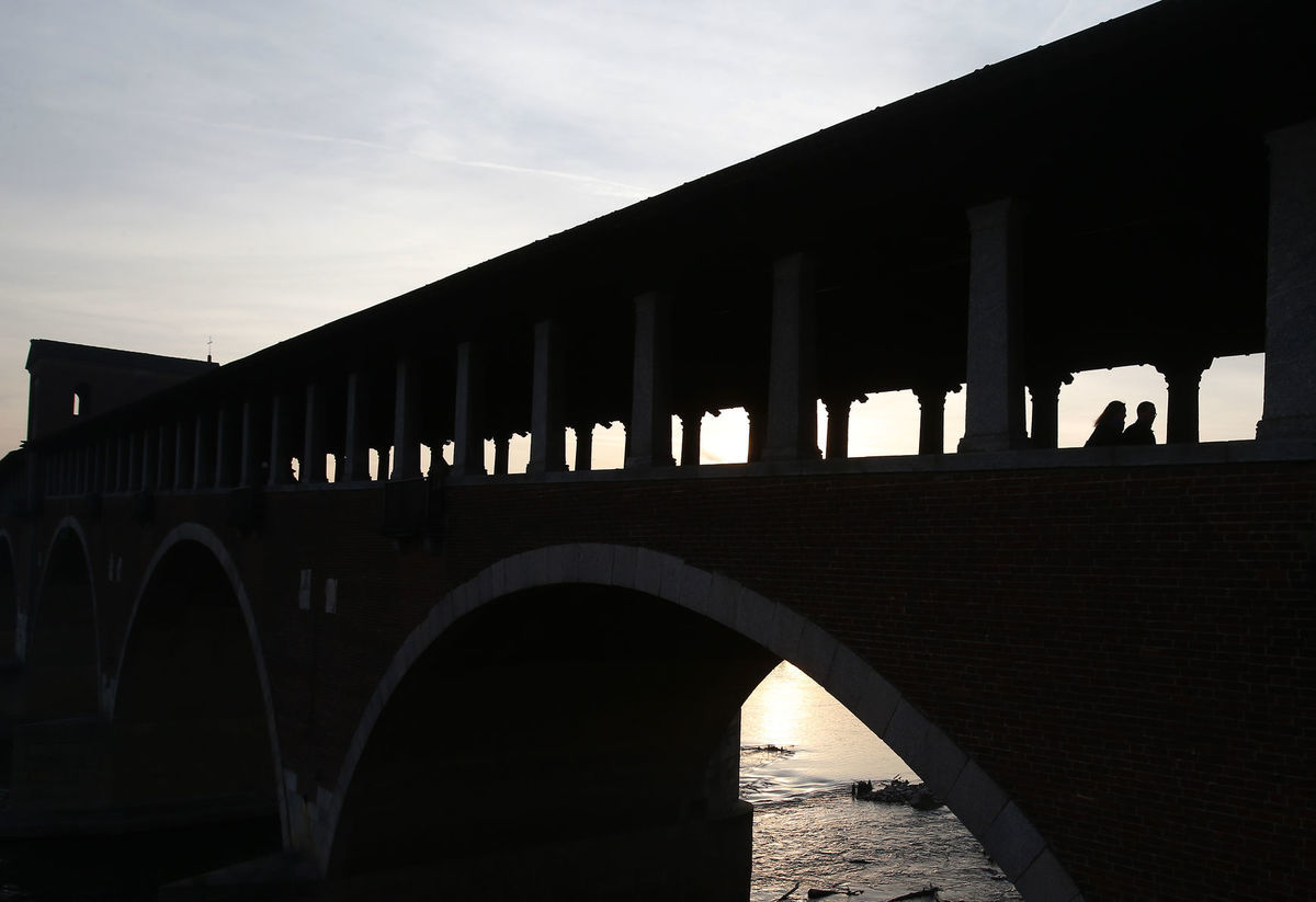 Taliansko, Most Vecchio, Starý most, rieka Ticino, Pavia, Miláno