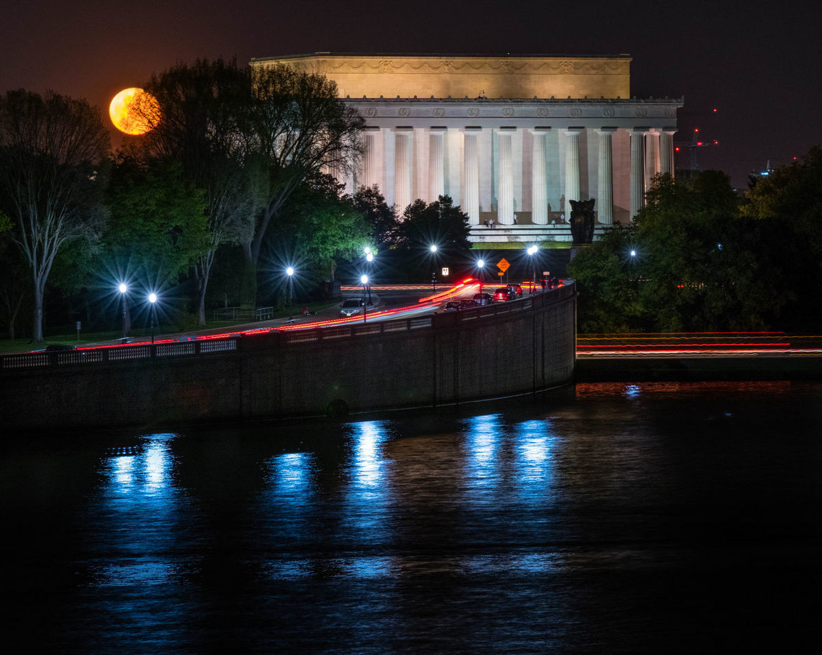 Washington, USA, Amerika, mesiac, noc, Lincolnov pamätník