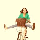 cyklistika, bicykel, úsmev, košík, cyklistka, žena, radosť, veselá
