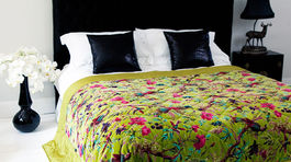 Trippy Granny Bedspread - lifestyle birds of paradise psychedelic quilt