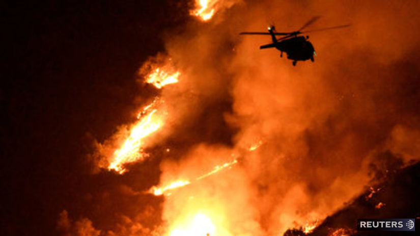 požiar, vrtuľník, Los Angeles