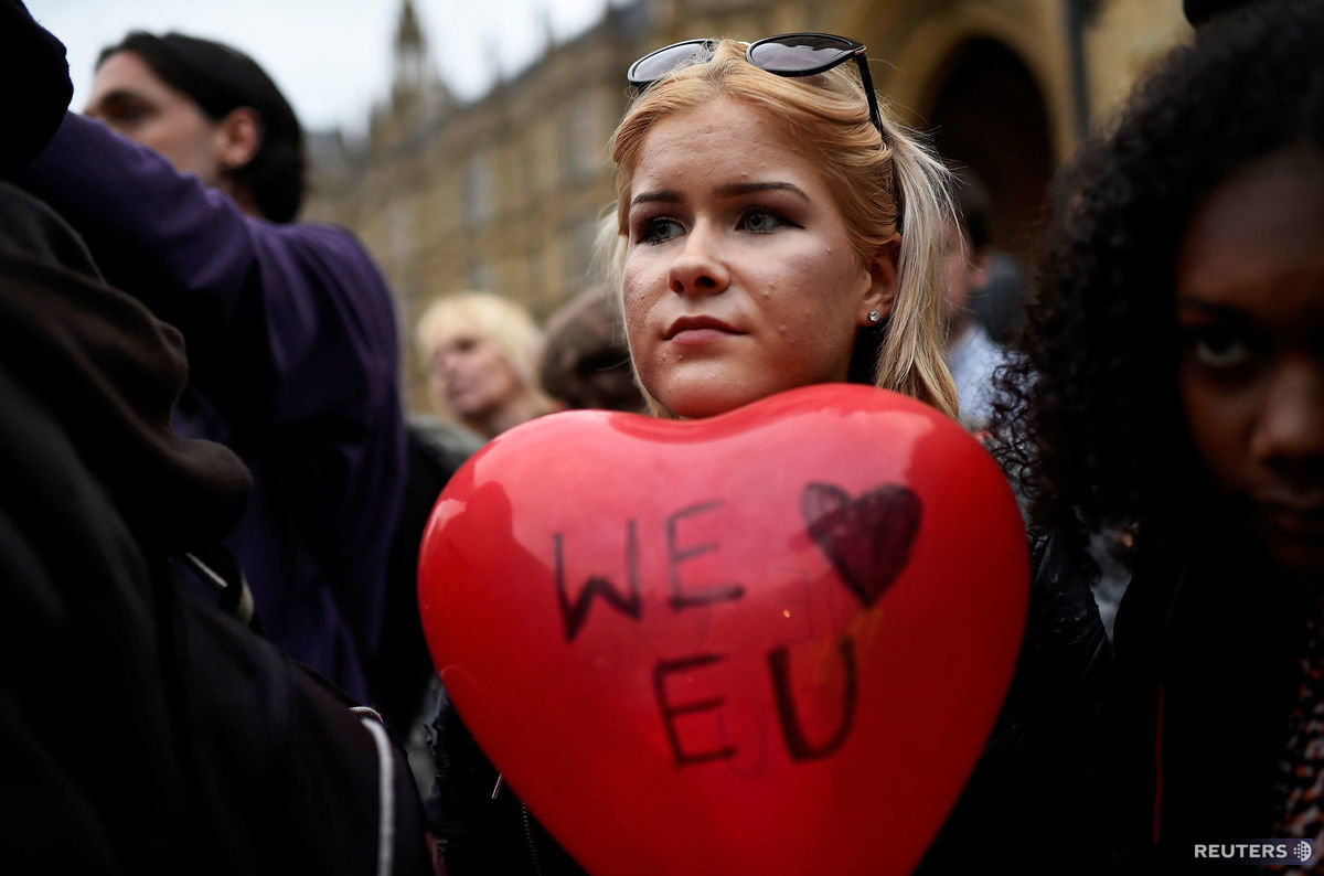 EÚ, Veľká Británia, balón, srdce, demonštrácia