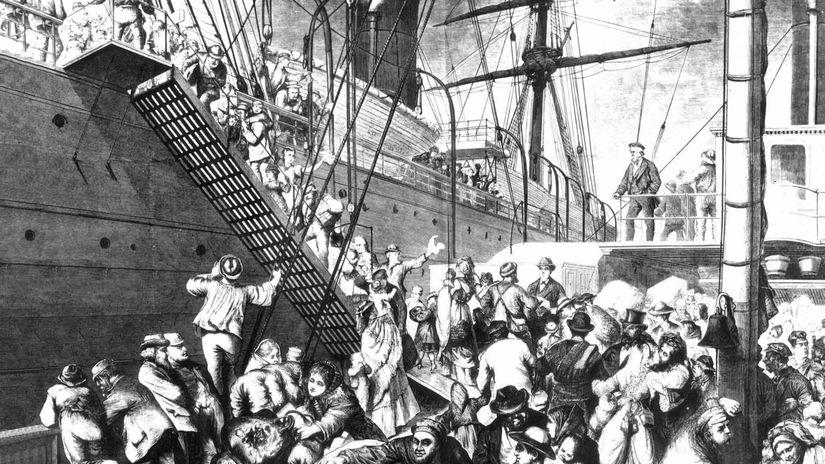 Imigranti z Európy nastupujú v roku 1874 v...